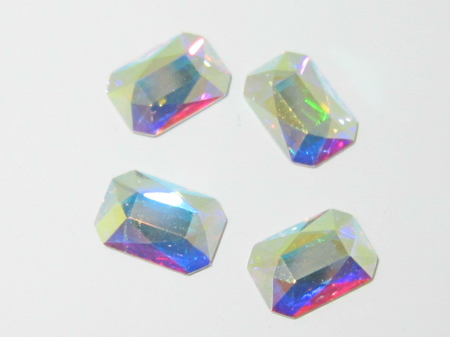 12pcs. EMERALD CUT 8x5.5mm CRYSTAL AB FLATBACK European Rhinestones